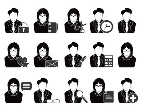 isolated business people with office tools icon on white background のイラスト素材