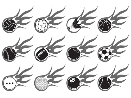 isolated ball with flame icons set from white backgroundのイラスト素材