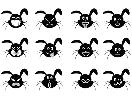 cute cartoon rabbit face icon with different facial expressionのイラスト素材