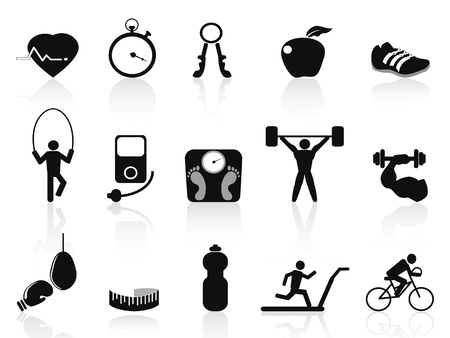 isolated black fitness icons set on white backgroundのイラスト素材