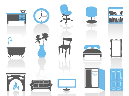 isolated simple interior furniture icons set in blue series on white backgroundのイラスト素材