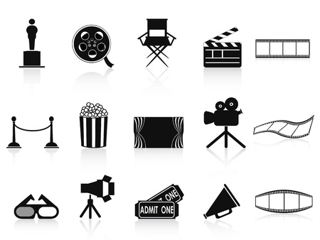 isolated black movies icons set from white backgroundのイラスト素材