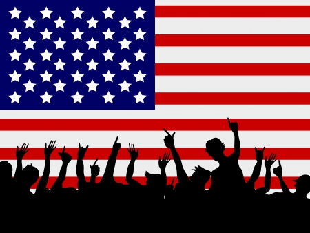 the background of people gathering in front of USA flagのイラスト素材