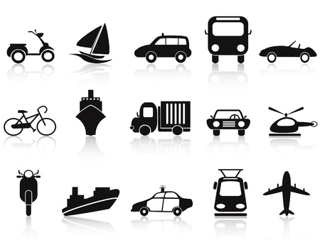 isolated black transportation icons set on white backgroundのイラスト素材