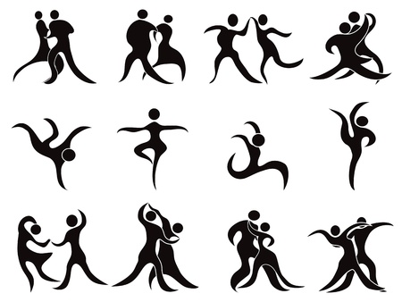 isolated abstract black dancers Silhouettes on white backgroundのイラスト素材