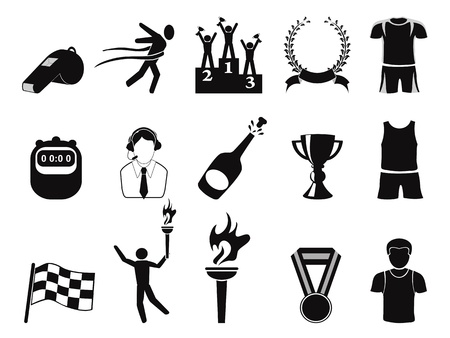 isolated black sports icons set on white backgroundのイラスト素材
