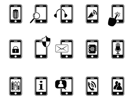 isolated black mobile phone with icons on white backgroundのイラスト素材