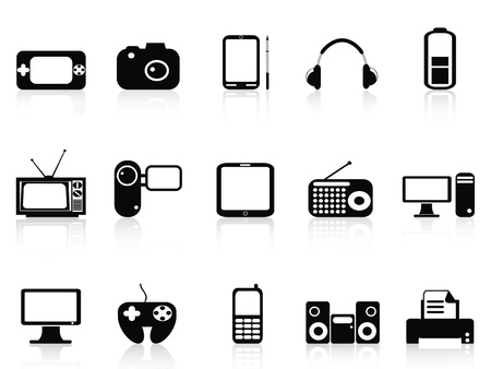 isolated black electronic objects icons set on white backgroundのイラスト素材