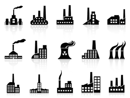 isolated black factory icons set from white backgroundのイラスト素材