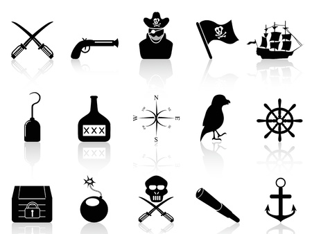 isolated black pirate icons set from white backgroundのイラスト素材