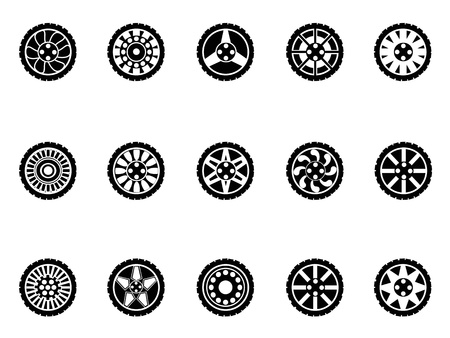 isolated black tire icons set on white backgroundのイラスト素材