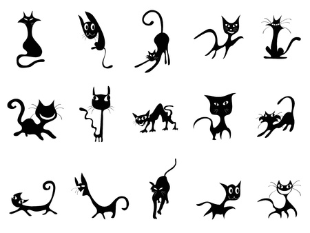 several cute cartoon Black cats silhouettes for designのイラスト素材
