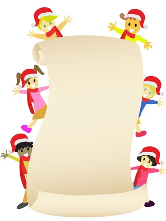 Kids around the blank banner to celebrate Christmas comingのイラスト素材