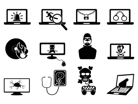 isolated computer security and Cyber Thift icons from white backgroundのイラスト素材