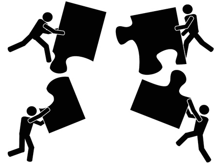 a group of team holding jigsaw to combine 	のイラスト素材