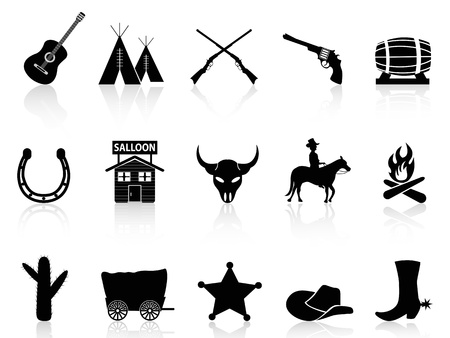 isolated black Wild West   Cowboys icons set on white background 	のイラスト素材