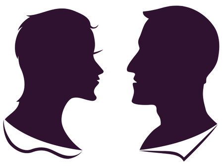 isolated man and female profile silhouette on white backgroundのイラスト素材