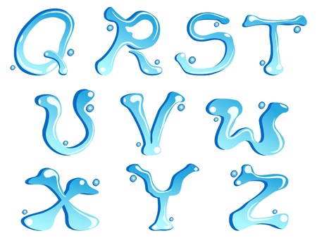 collection of water drop type font on white backgroundのイラスト素材