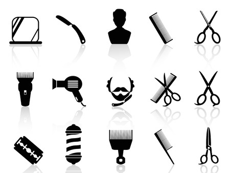 isolated barber tools and haircut icons set from white background 	のイラスト素材
