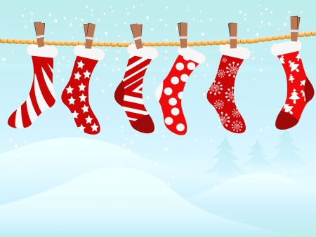 the holiday background of Christmas retro stockings in snowing	のイラスト素材