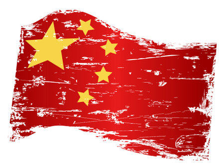 isolated grungy china flag from white backgroundのイラスト素材