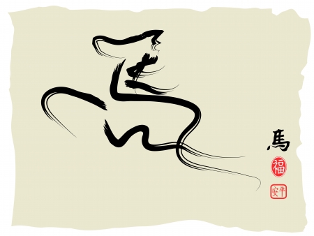 Chinese Calligraphy on brown paper-Chinese character as Horseのイラスト素材