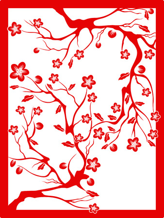 the Chinese red paper cut of plum blossomのイラスト素材