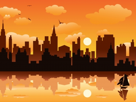 the beautiful view of city in sunset のイラスト素材