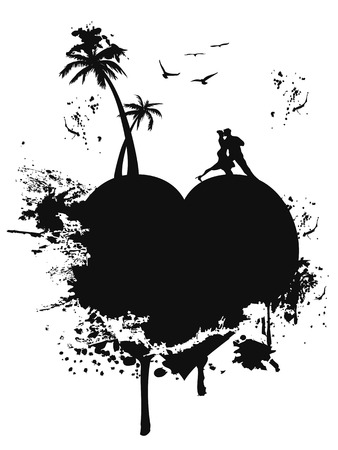 the groungy style of black love heart island on white backgroundのイラスト素材