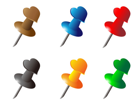 isolated different colors of heart shape pin on white backgroundのイラスト素材