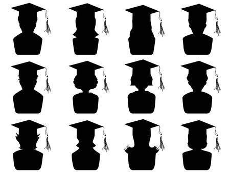 isolated black graduation heads from white backgroundのイラスト素材