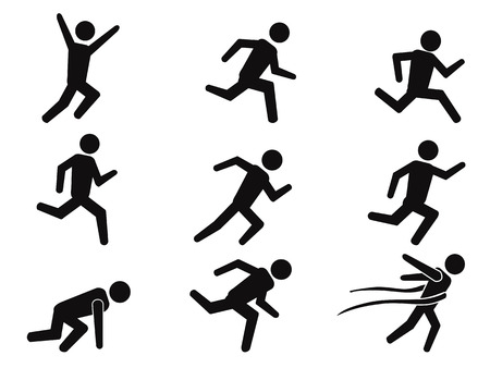 isolated black runner stick figure icons set from white background のイラスト素材