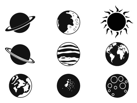 isolated black solar planet icons from white backgroundのイラスト素材