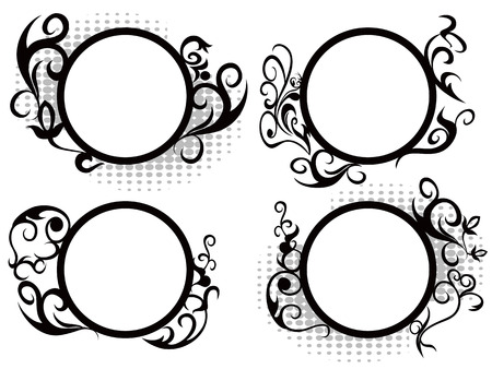 isolated black Circle floral frame decoration from white backgroundのイラスト素材