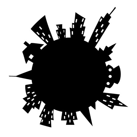 isolated black cartoon style city around from white backgroundのイラスト素材