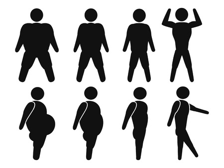 isolated male stick figure From Fat to fit from white backgroundのイラスト素材