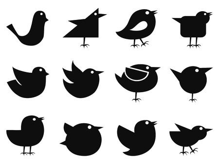 isolated black social bird icons from white backgroundのイラスト素材