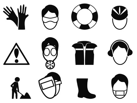 isolated black work safety icons set from white backgroundのイラスト素材