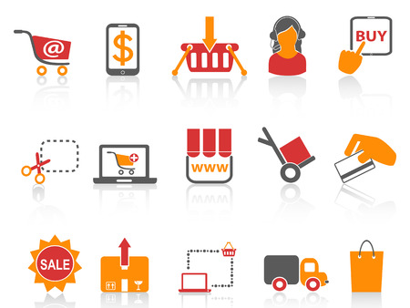 isolated shopping online icons orange series from white background  のイラスト素材