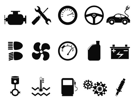 isolated black car engine icons set from white backgroundのイラスト素材