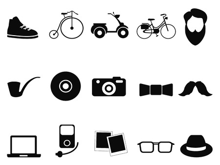 isolated black hipster icons set from white backgroundのイラスト素材