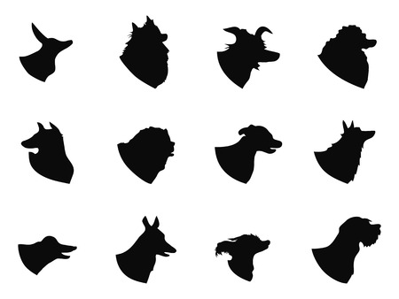 isolated black dog head icons from white backgroundのイラスト素材
