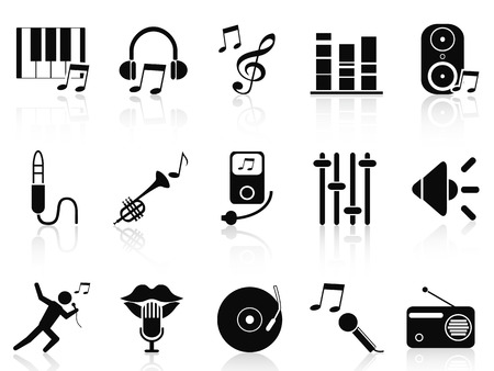 isolated black music audio icons set from white backgroundのイラスト素材