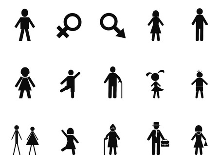 isolated black male female stick figure icons set from white backgroundのイラスト素材