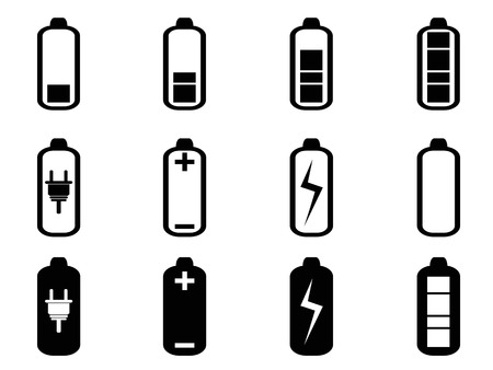 isolated black battery icons set from white backgroundのイラスト素材