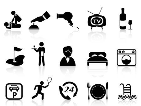 isolated black hotel service icons set from white backgroundのイラスト素材