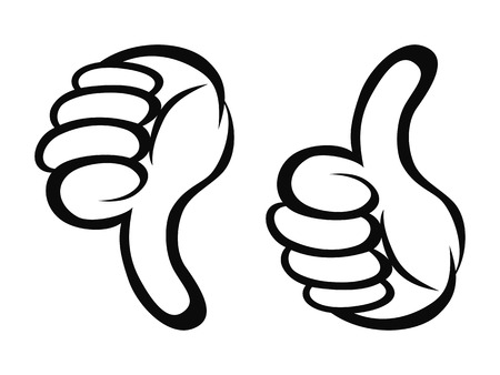 isolated cartoon style of Thumbs up and down outline on white background のイラスト素材