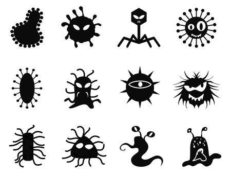 isolated black virus icons set from white backgroundのイラスト素材