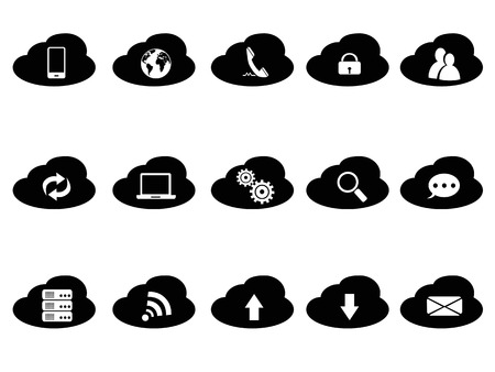 isolated black cloud icons set from white backgroundのイラスト素材