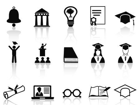 isolated black college icons set from white backgroundのイラスト素材